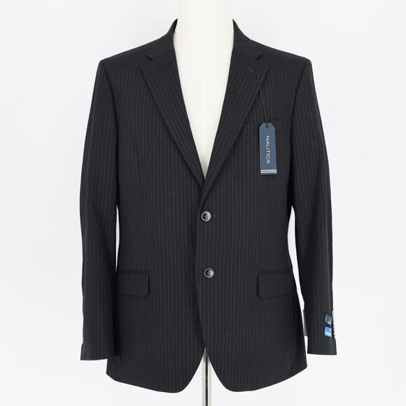 Nautica Men's Black Stripe Stretch Gaff Formal Modern-Fit Suit Blazer Size 42R - Picture 3 of 7